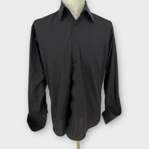 Prime Time Black Long Sleeve Button Down Dress Shirt Men Goth‎ Dark Academia